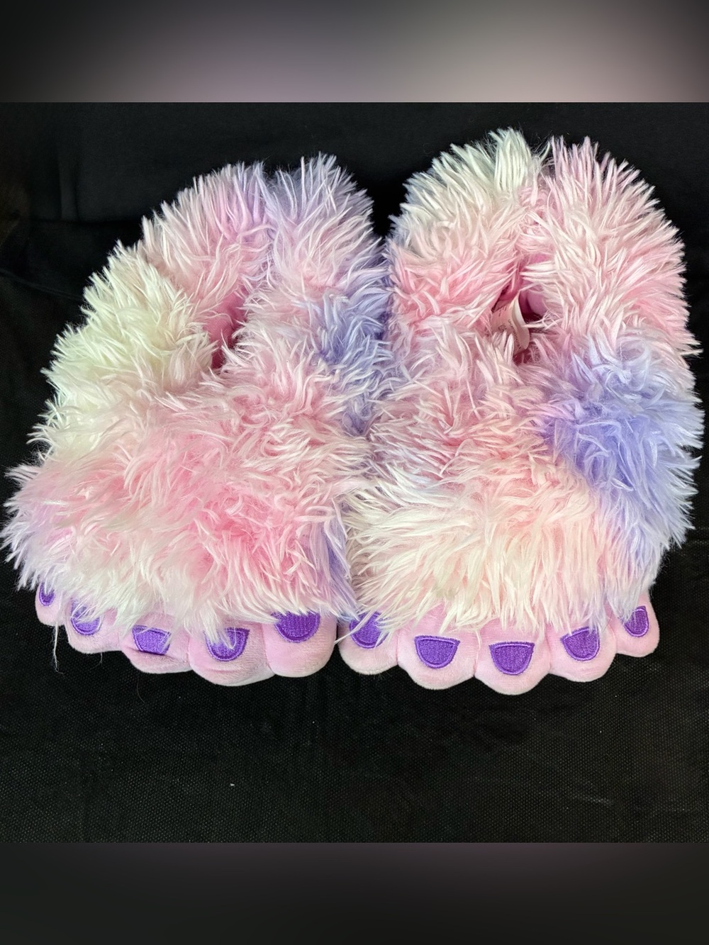 Plush Pastel Rainbow Fuzzy Monster Feet Slippers